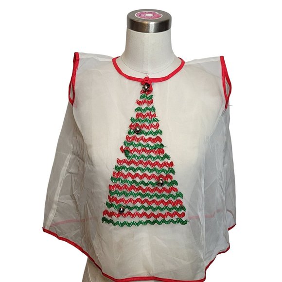 Christmas Smock Sheer Fabric Christmas Tree Handmade Vintage Retro 1960s - Picture 1 of 8